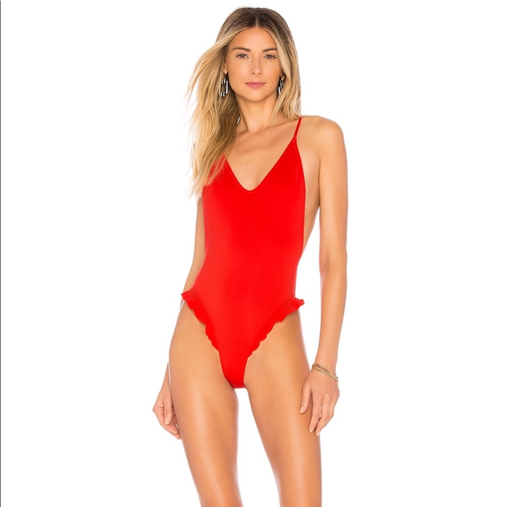 KENDALL + KYLIE Ruffle One Piece in Poppy Red